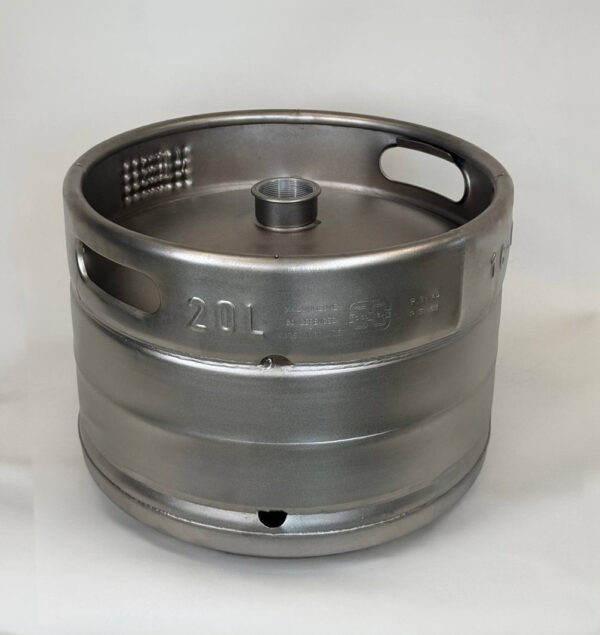 Top-side view of 20L Euro stackable stainless steel keg with opening