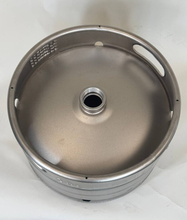 Top view of refurbished 20L Euro stackable stainless steel beer keg